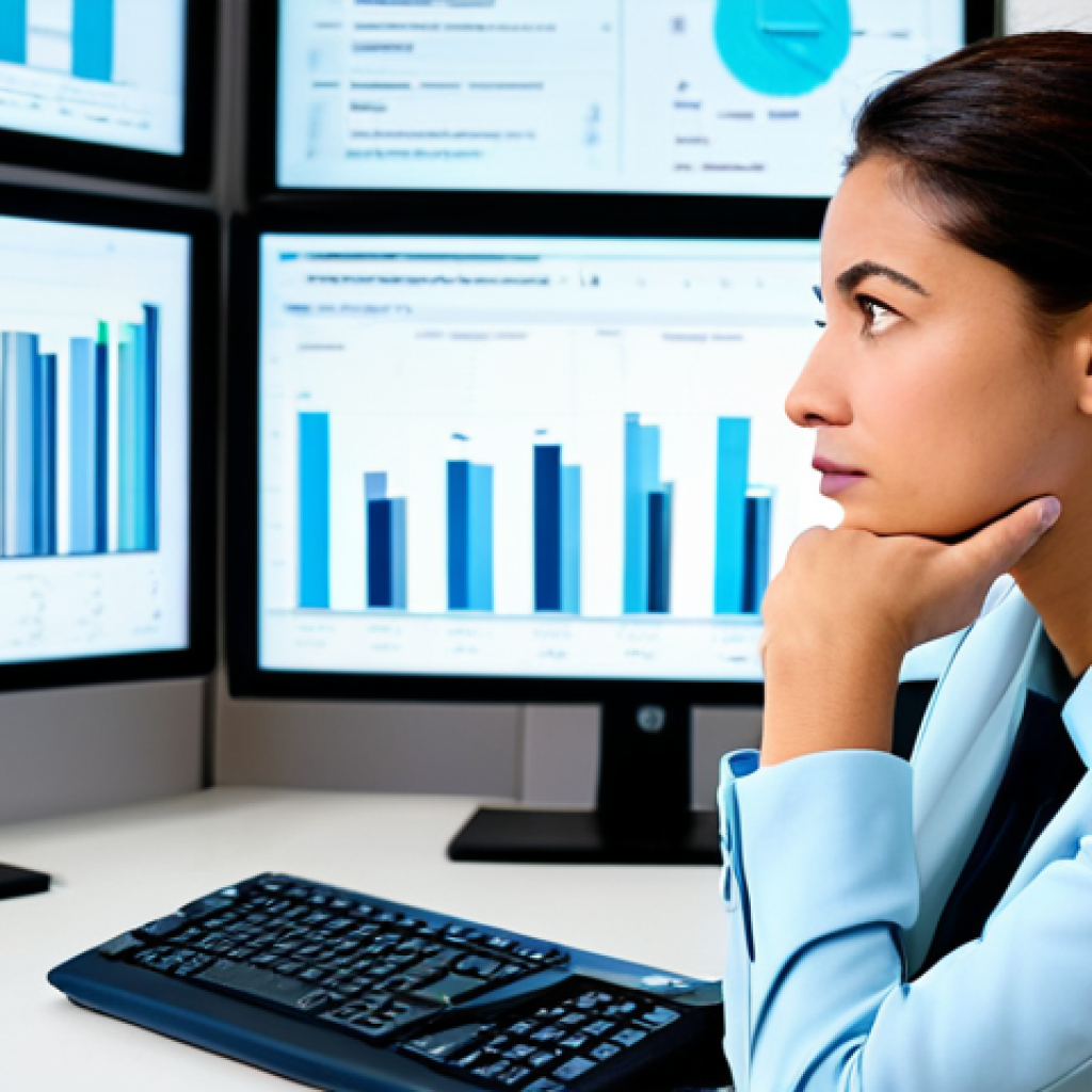 A thoughtful professional in modest business attire, sitting at a clean, modern desk. Multiple digital screens display contrasting information, one showing a singular viewpoint and another a diversity of data. The person's expression is pensive and open, a hand resting near their chin, symbolizing critical evaluation and active analysis of varied sources. The setting is bright and orderly, conveying a sense of clear-headed decision-making. Professional photography, high resolution, soft lighting. fully clothed, appropriate attire, safe for work, professional, perfect anatomy, correct proportions, natural pose, well-formed hands, proper finger count, natural body proportions, appropriate content, family-friendly.