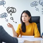 Home 20 인지 편향 인식 훈련의 심리적 효과 - **Prompt**: A diverse group of Thai professionals in a modern, brightly lit office. One young female...