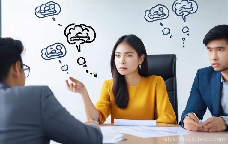 인지 편향 인식 훈련의 심리적 효과 - **Prompt**: A diverse group of Thai professionals in a modern, brightly lit office. One young female...