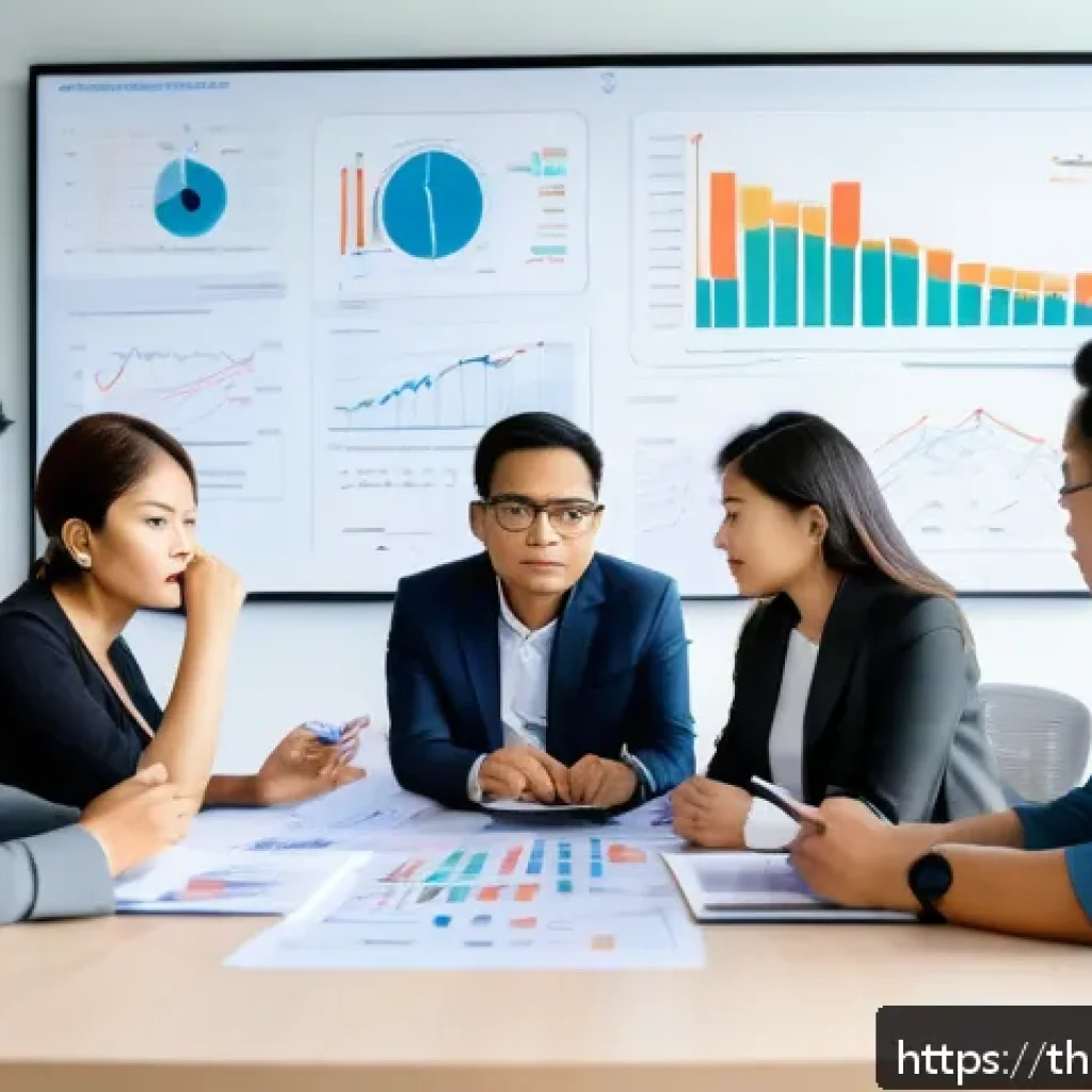 인지 편향과 의사결정의 관계 - A diverse group of Thai adults sitting around a modern meeting table in a bright office, thoughtfull...